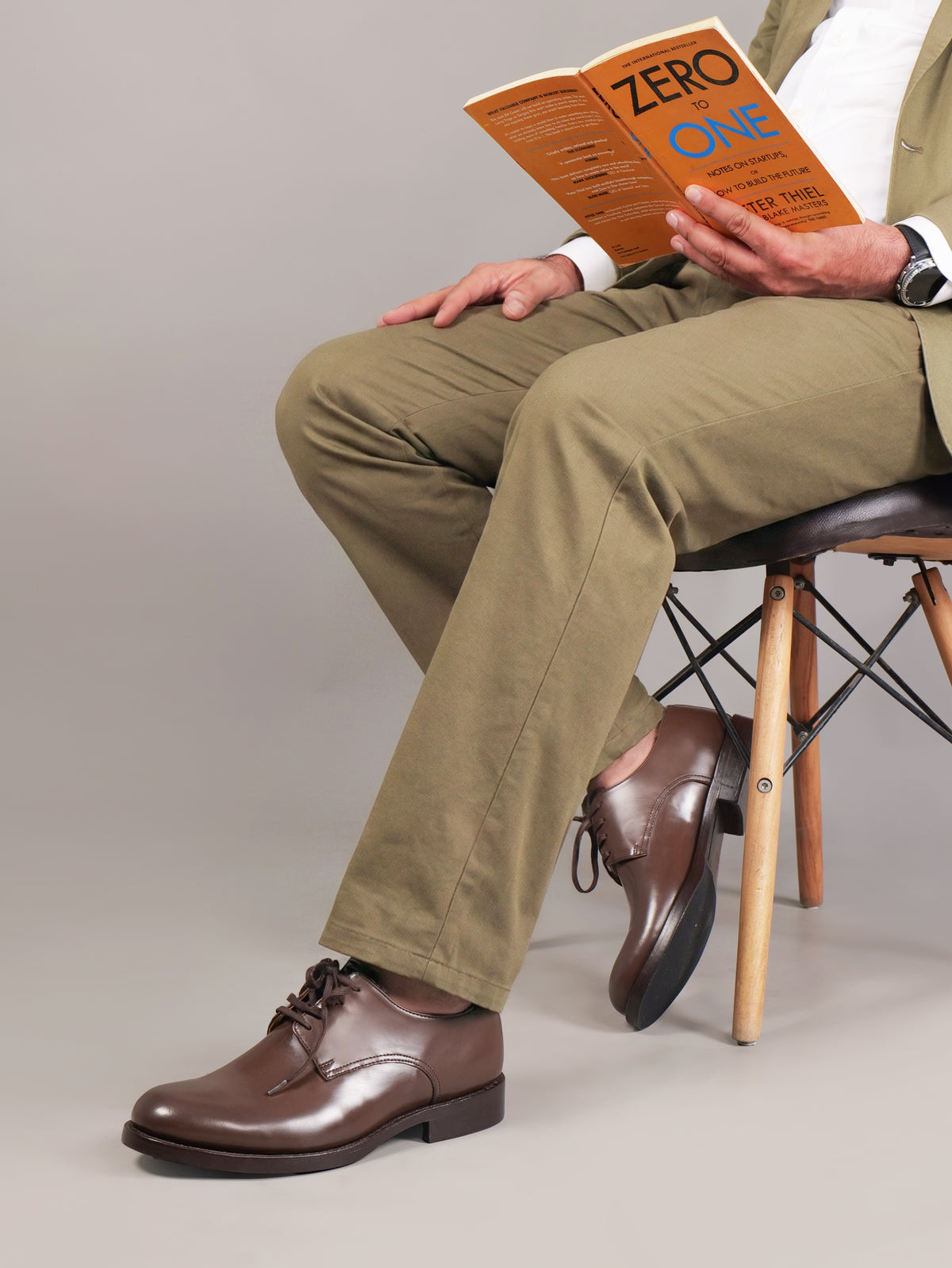 Blucher Classic Executive handcrafted brown leather Blucher shoes worn by male model