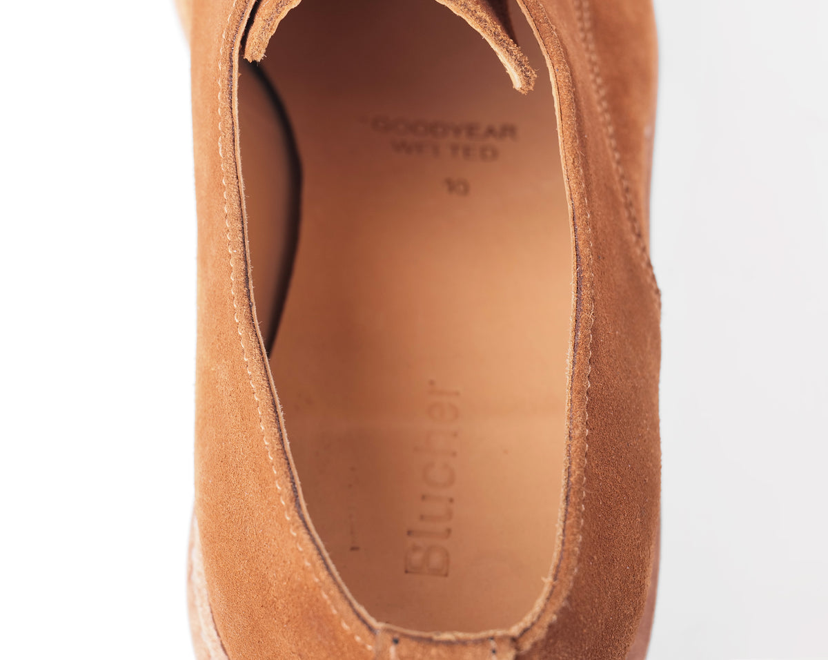Interior lining of Blucher Suede shoe made with genuine cow hide leather